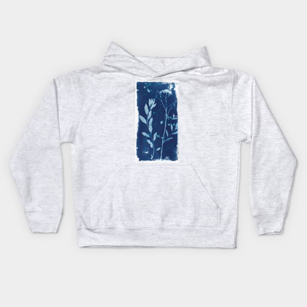 Wildflowers in cyanotype sunprint Kids Hoodie by kittyvdheuvel